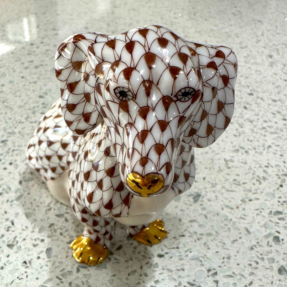 Herend chocolate brown dog.  Hungary porcelain hand painted with 24 K gold.